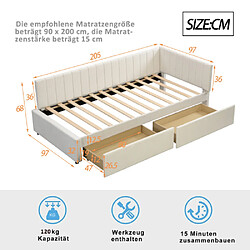 Avis modfu Lit enfant 90x200 cm avec 2 tiroirs et sommier à lattes, en velours, beige