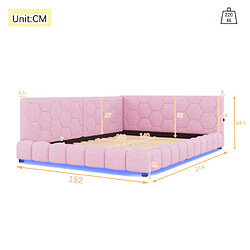 Avis modfu Lit adulte 140x200 cm avec sommier à lattes, éclairage, USB et Type-C, en velours, rose