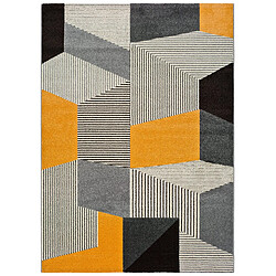 ATTICGO Tapis géométrique LEO gris/noir/moutarde 140x200 cm