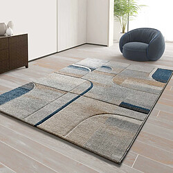 ATTICGO Tapis moderne MEDEL bleu/beige/gris 140x200 cm