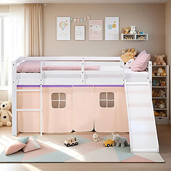 Avis Homestyle4U Lit mezzanine 90x200cm avec toboggan et rideau pin pêche