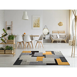 ATTICGO Tapis géométrique LEO gris/noir/moutarde 140x200 cm