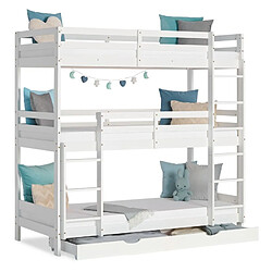 Homestyle4U Lit Superposé Triple 90x200 en Bois Blanc