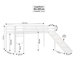 Acheter Homestyle4U Lit mezzanine 90x200cm avec toboggan et rideau pin pêche