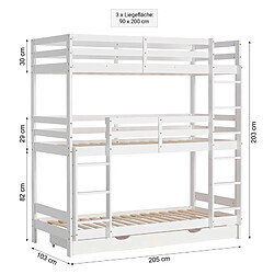 Avis Homestyle4U Lit Superposé Triple 90x200 en Bois Blanc