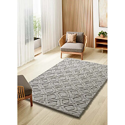 ATTICGO Tapis scandinave à relief JUNO gris 64x120 cm Tapis descente de lit - Polyester - Scandinave à relief - Gris - 64x120 cm