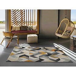 ATTICGO Tapis géométrique GLADYS gris/moutarde/beige 160x230 cm