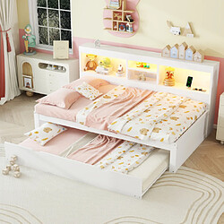 modfu Lit gigogne 90x200 cm avec LED, prise électrique et USB, en panneau de particules, blanc