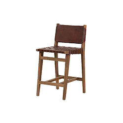 Alexandra House Living Tabouret en bois de teck et cuir 46 x 52 x 92 cm