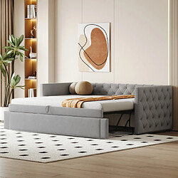 modfu Lit gigogne 90x200 cm avec sommier à lattes, en velours, gris