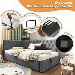 Acheter Blossom Paris Lit jour 90x200 velours gris, rangement hydraulique - Sans matelas