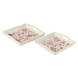Paris Prix Lot de 2 Plateaux Motif Fleurs 41cm Rose & Blanc