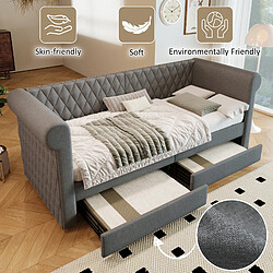 Avis Blossom Paris Lit vintage tête de lit, canapé-lit rembourré 90x200 cm, lit jour avec 2 tiroirs de rangement, cadre bois gris (sans matelas)