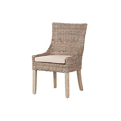 Alexandra House Living Chaise en rotin, lin et bois, marron beige, 54 x 52 x 91 cm