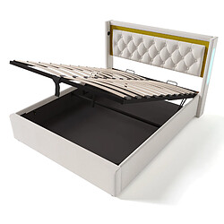 Blossom Paris Lit 160x200 coton, tête LED USB-C, rangement, bois - Sans matelas