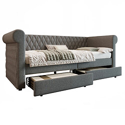 Blossom Paris Lit vintage tête de lit, canapé-lit rembourré 90x200 cm, lit jour avec 2 tiroirs de rangement, cadre bois gris (sans matelas) pas cher