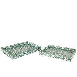 J-Line Set de 2 plateaux en bois Azur 45.5x35x5 cm