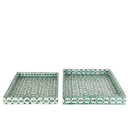 J-Line Set de 2 plateaux en bois Azur 45.5x35x5 cm