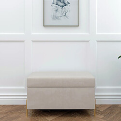 Dancan Banc coffre BORGO en velours beige avec pieds en métal doré / 80 x 37 cm