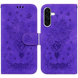 Flip Étui Pour Samsung Galaxy A17 5G Fleurs roses Emboss Couverture en cuir PU Étui Portefeuille Bicelle Fentes pour cartes GANGXUN Violet