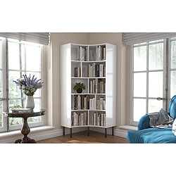 Skandica Bibliothèque d'angle moderne blanche pour livres HORN avec des pieds noirs / 80 cm