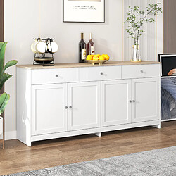 DZMDIP Buffet bahut - armoire de salon moderne - buffet en bois blanc veiné - 4 portes 3 tiroirs - blanc - 160*37*75cm