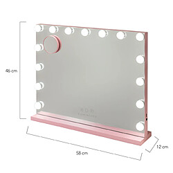 Flamingueo Miroir Maquillage Lumineux 15 LED Métal 58x46x12cm Rose pas cher