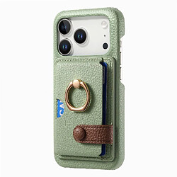 Étui Pour iphone 17 Pro Max Fentes pour cartes Cuir texturé Premium Support d'anneau GANGXUN Vert