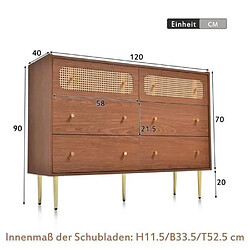Dzmdip Commode 6 tiroirs en bois - Noyer