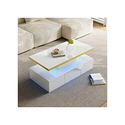 DZMDIP Table basse – table de salon avec tiroirs, finition brillante, avec deux niveaux de rangement, avec éclairage led