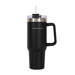 Flamingueo Mug isotherme avec paille acier inoxydable 1,18 litres noir