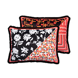 Alexandra House Living Coussin en velours à motif géométrique classique et floral 60 x 13 x 45 cm