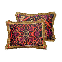 Alexandra House Living Coussin en velours garni de plumes et de franges 60 x 13 x 45 cm