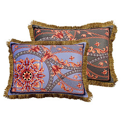 Alexandra House Living Coussin en velours garni de plumes et de franges 60 x 13 x 45 cm
