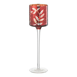 Paris Prix Photophore sur Pied en Verre Feuilles 25cm Rouge