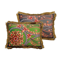 Alexandra House Living Coussin en velours garni de plumes et de franges 60 x 13 x 45 cm