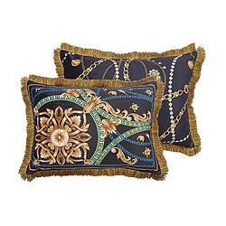 Alexandra House Living Coussin en velours garni de plumes et de franges 60 x 13 x 45 cm