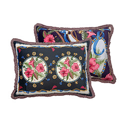 Alexandra House Living Coussin en velours garni de plumes et de franges 60 x 13 x 45 cm