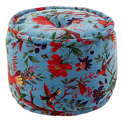 Paris prix Pouf rond velours oiseaux - Bleu