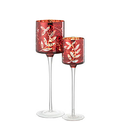 Paris Prix Photophore sur Pied en Verre Feuilles 30cm Rouge pas cher
