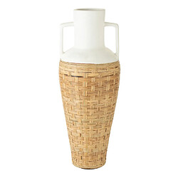 Paris Prix Vase Amphore avec Tissage Rotin Bali 100cm Blanc & Naturel
