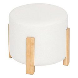 Atmosphera Tabouret d'appoint effet bouclette avec pieds en bambou BANSA - Blanc