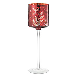 Paris Prix Photophore sur Pied en Verre Feuilles 30cm Rouge 
