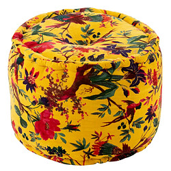 Paris prix Pouf rond velours motifs oiseaux – Jaune