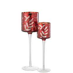 Acheter Paris Prix Photophore sur Pied en Verre Feuilles 30cm Rouge