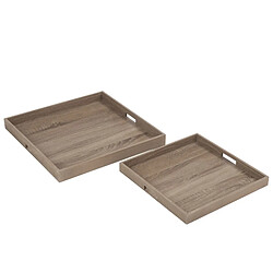 J-Line Set de 2 plateaux en bois naturel 50x50x5 cm