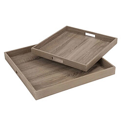 J-Line Set de 2 plateaux en bois naturel 50x50x5 cm