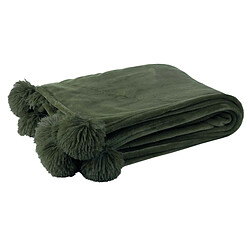 Paris Prix Plaid à Pompons Blanket 130x170cm Vert Foncé