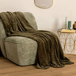 Avis Atmosphera Plaid Doux Uni Flanel 130x180cm Vert Kaki