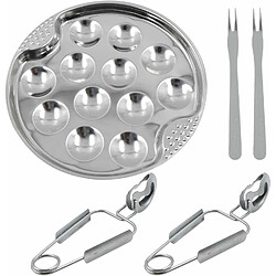 Vendos85 Assiette à escargots inox 12 trous – Fourchette incluse